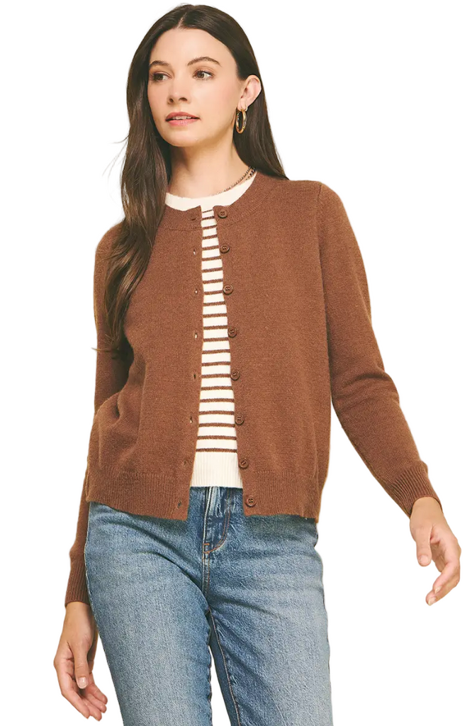 CARDIGAN SWEATER COMBO - MOCHA
