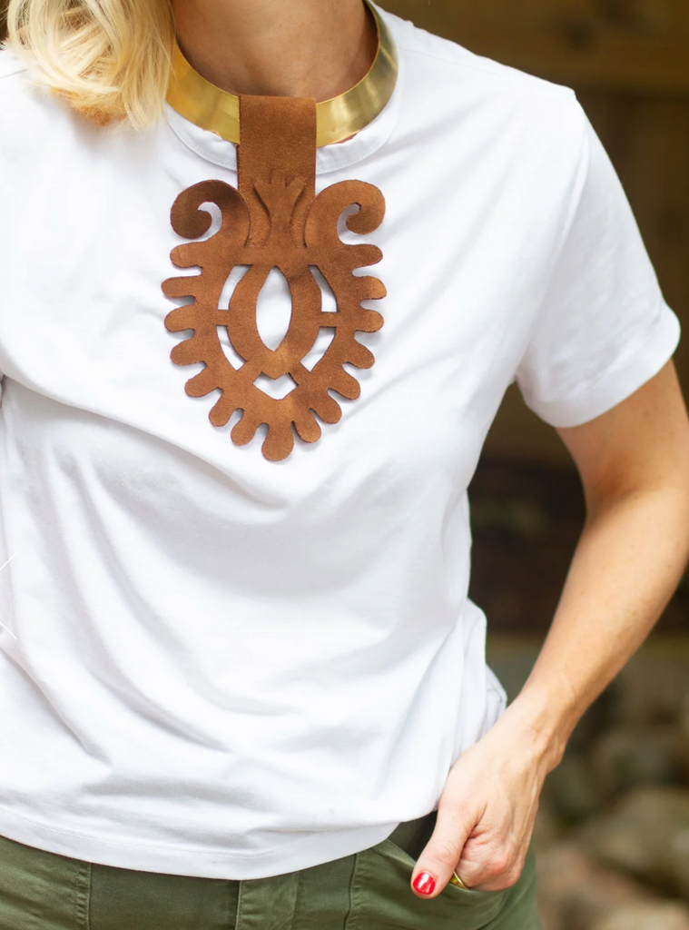 OLIVIA CUT OUT SUEDE PENDANT ON BRASS CHOKER