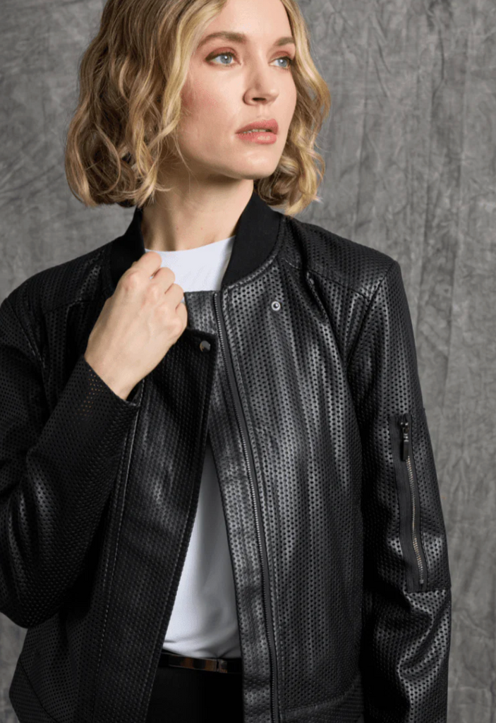 LYSEE' MILLICENT PERFORATED VEGAN LEATHER JACKET - BLACK