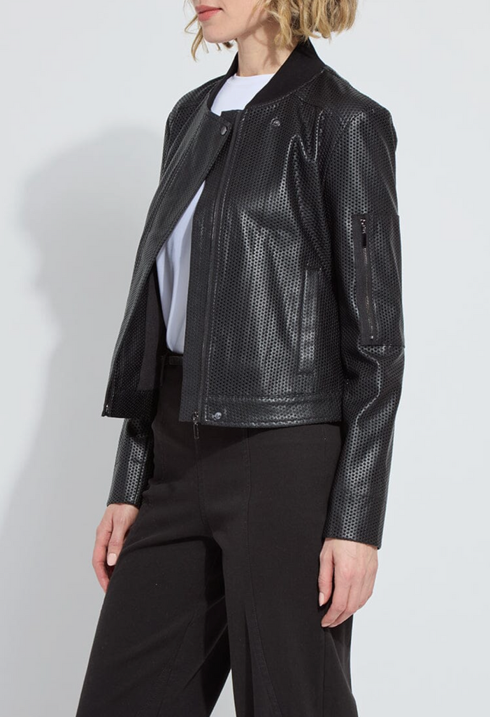LYSEE' MILLICENT PERFORATED VEGAN LEATHER JACKET - BLACK