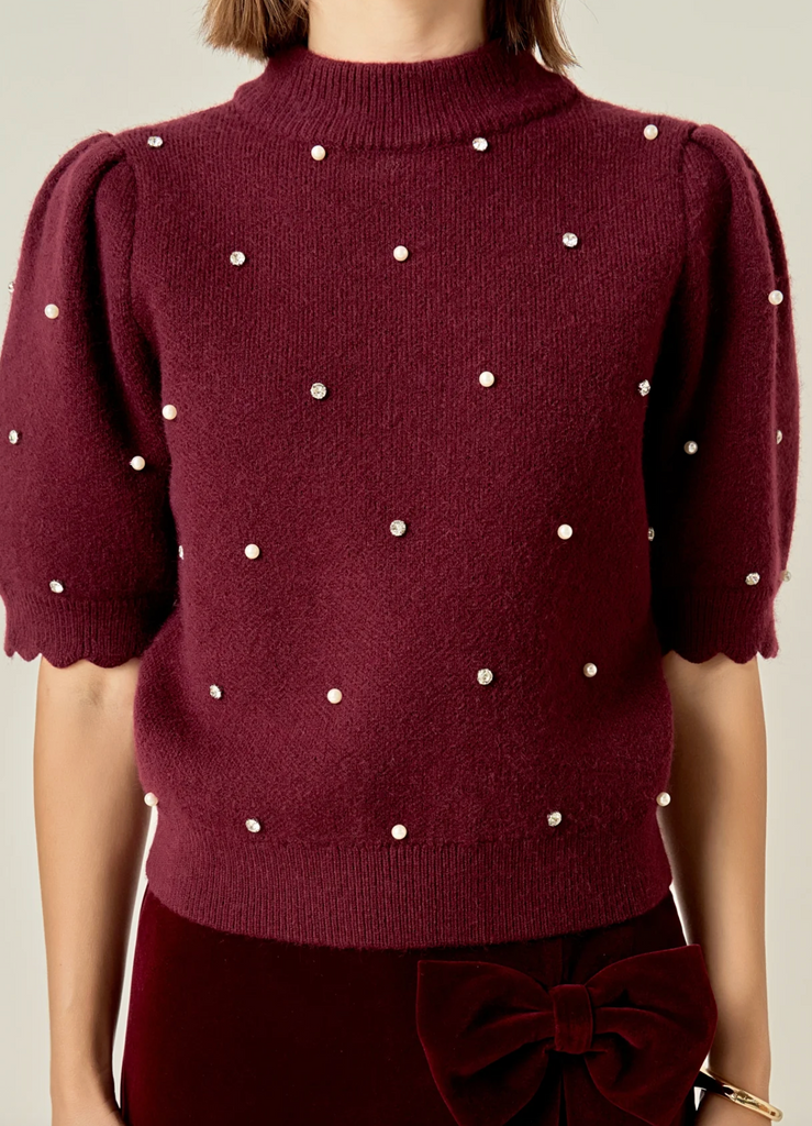 SHORT SLEEVE SWEATER - WINE