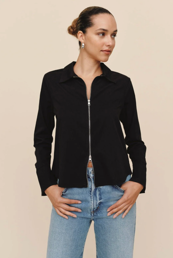 BELLA DAHL LONG SLEEVE ZIP FRONT SHIRT - BLACK