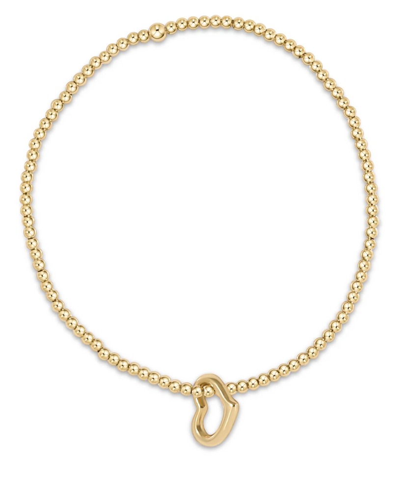 E NEWTON CLASSIC GOLD 2.5MM BEAD BRACELET - LOVE GOLD CHARM