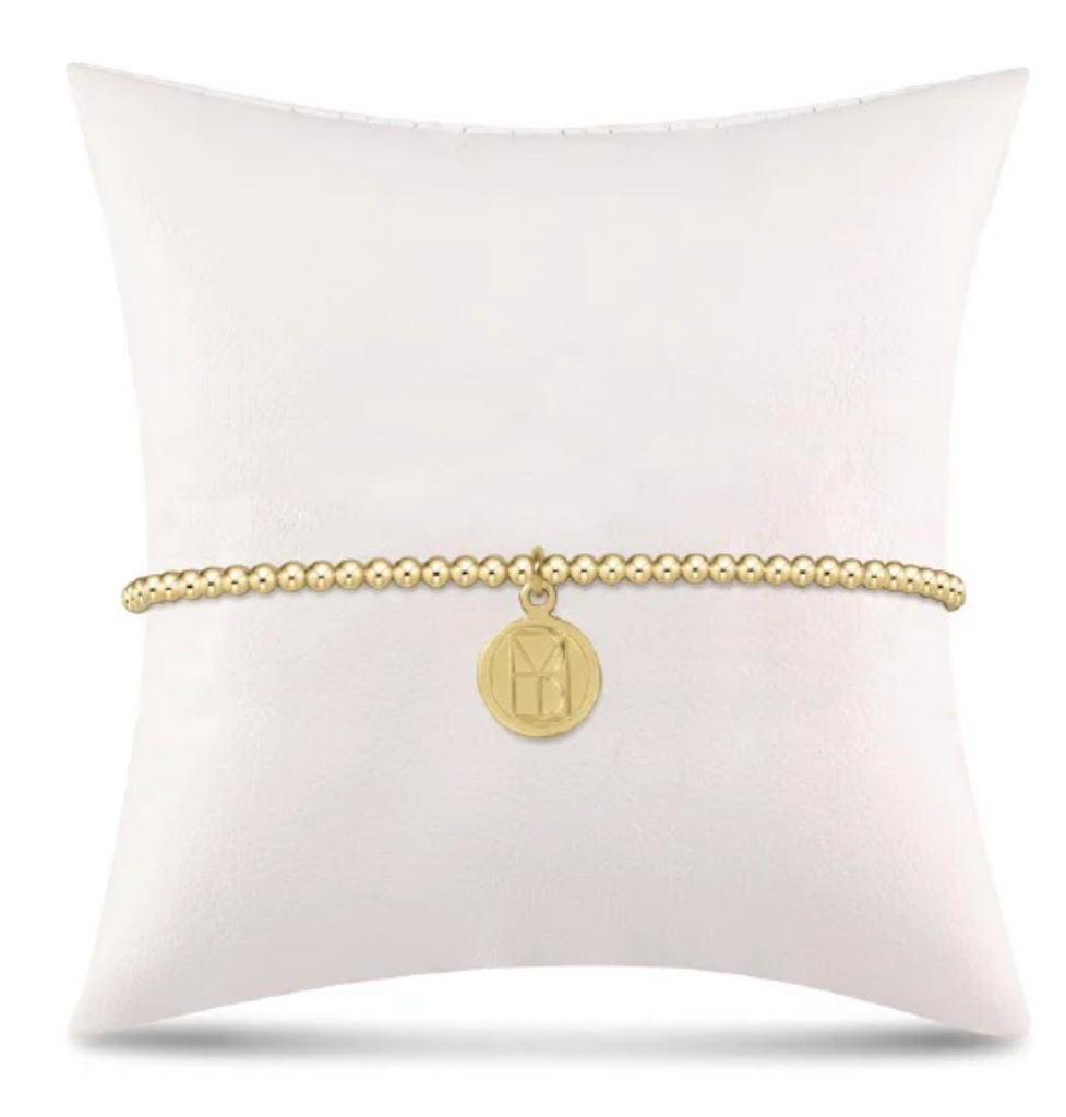 E NEWTON CLASSIC GOLD 2MM BEAD BRACELET- BE YOU SMALL GOLD WORD DISC