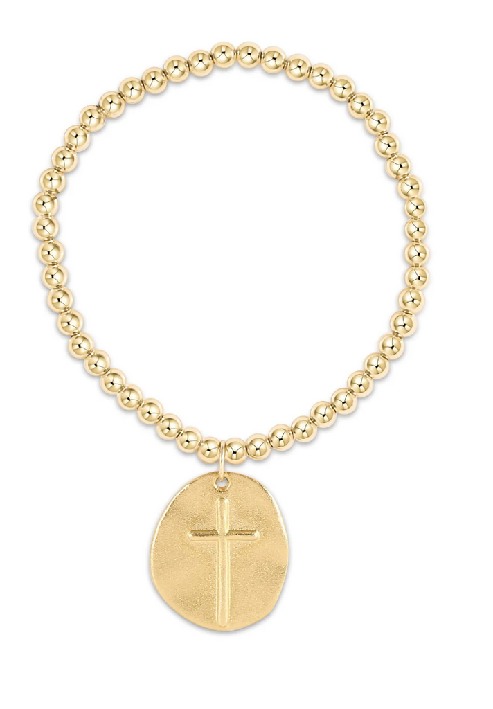 E NEWTON CLASSIC GOLD 4MM BEAD BRACELET WITH INSPIRE GOLD CHARM