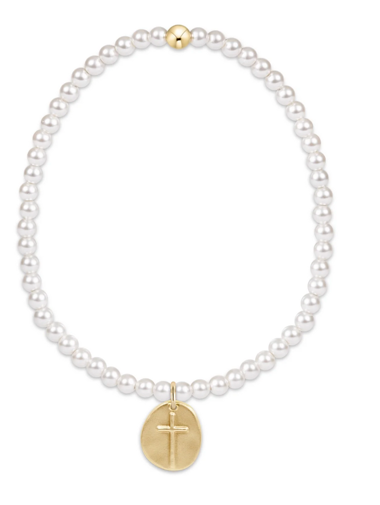 E NEWTON CLASSIC PEARL 3MM BEAD BRACELET - INSPIRE SMALL GOLD CHARM