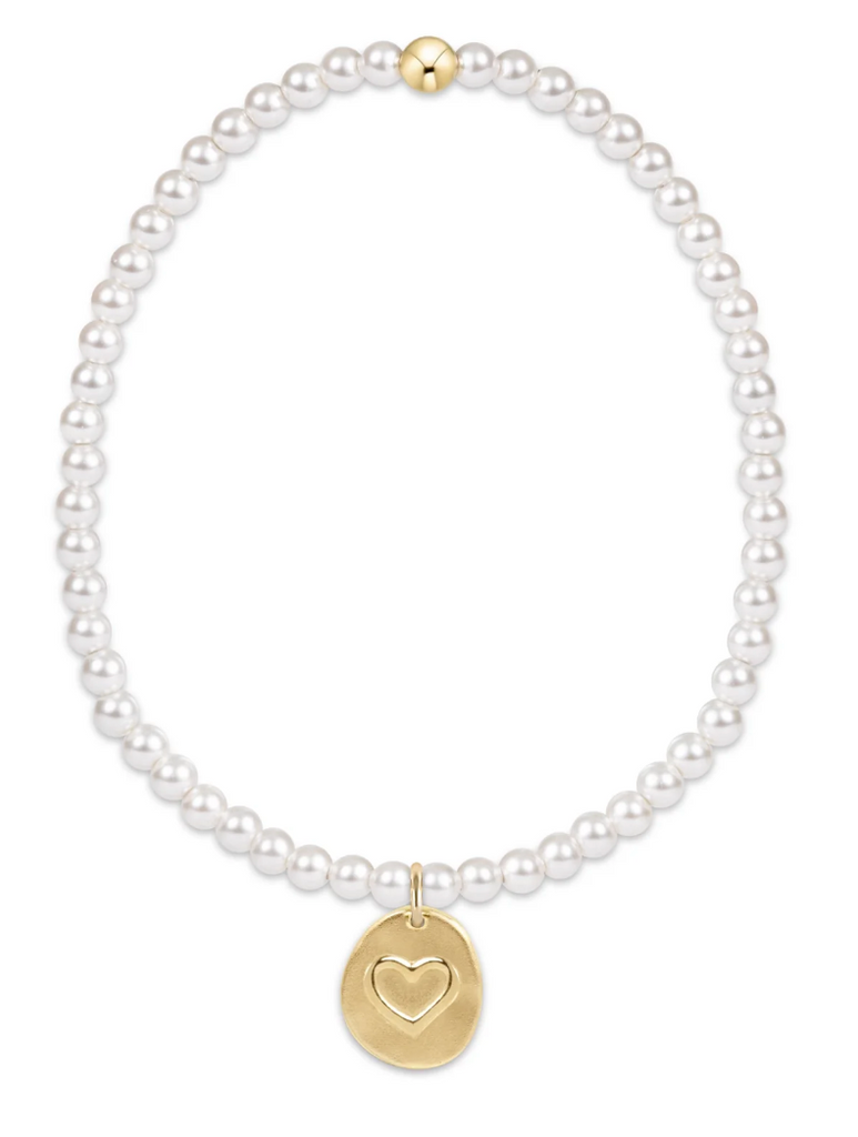 E NEWTON CLASSIC PEARL 3MM BEAD BRACELET - INSPIRE LOVE SMALL GOLD CHARM