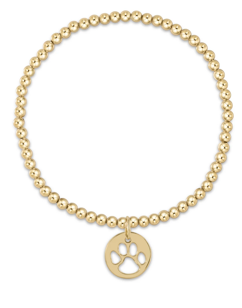 E NEWTON CLASSIC GOLD 3MM BEAD BRACELET - PAW PRINT GOLD DISC