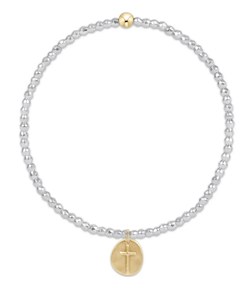 E NEWTON BRIGHT SILVER FACETED HEMATITE 2MM BEAD BRACELET - INSPIRE SMALL GOLD CHARM