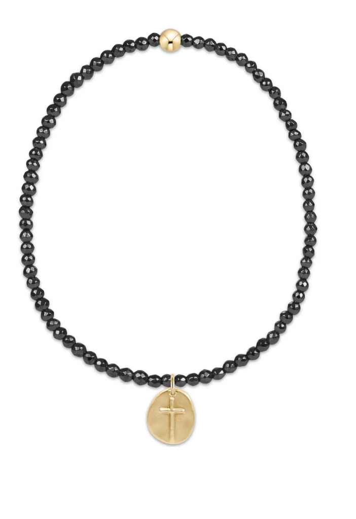 E NEWTON FACETED HEMATITE 2MM BEAD BRACELET - INSPIRE SMALL GOLD CHARM