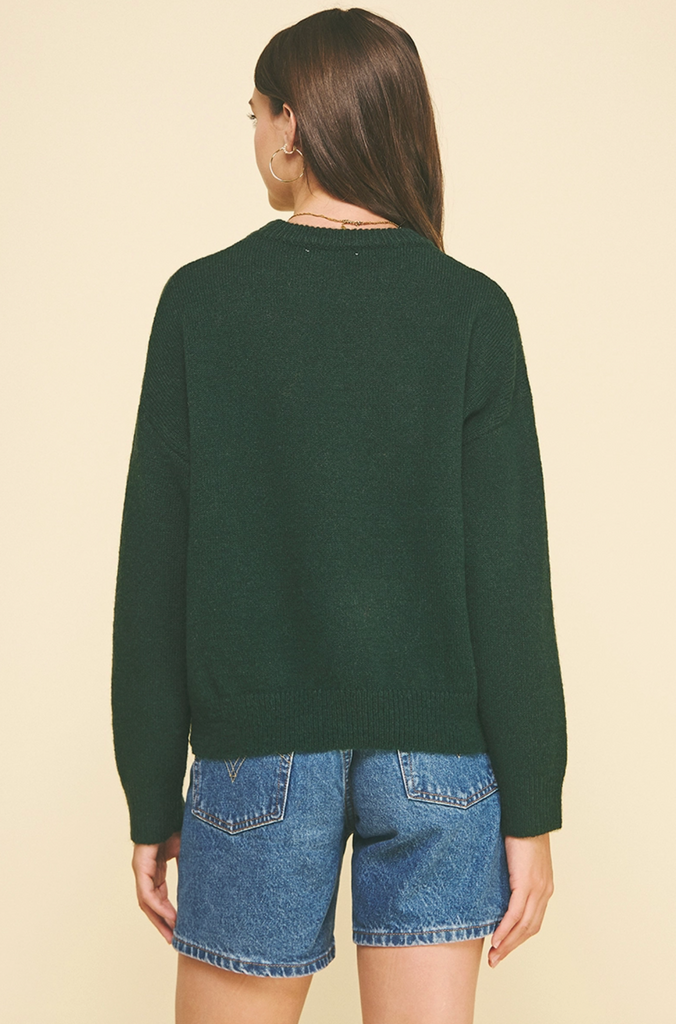 MERRY EMBROIDERED SWEATER - HUNTER GREEN