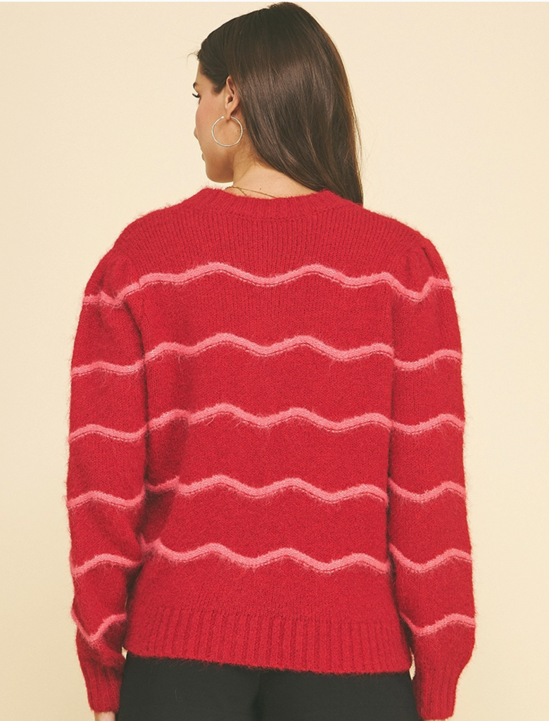 STRIPED CARDIGAN SWEATER - RED