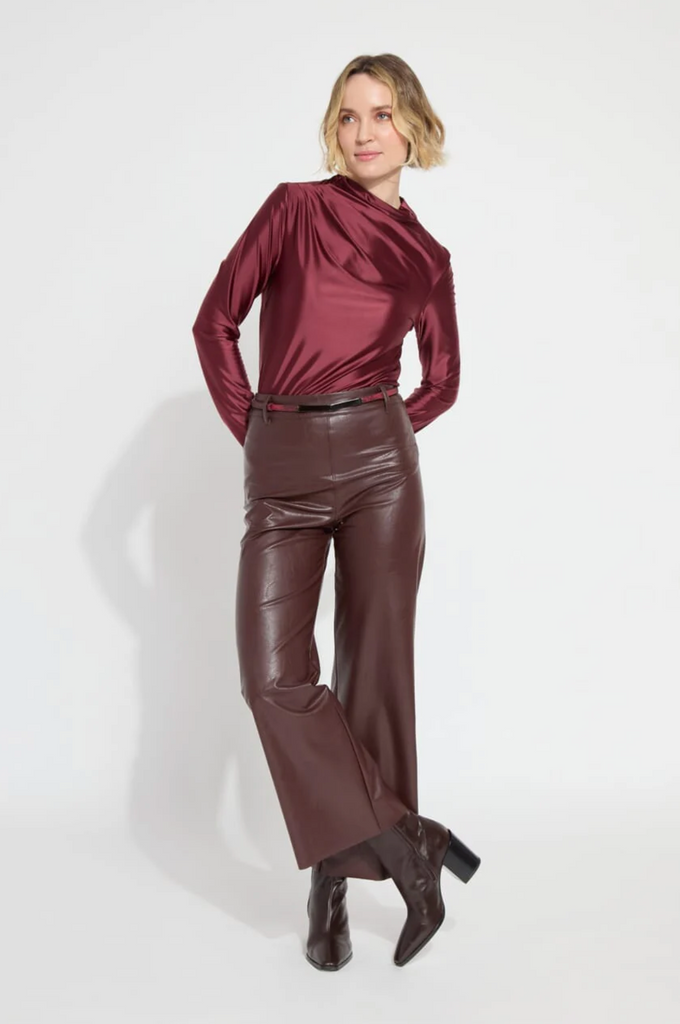 LYSSE HI WAIST VEGAN LEATHER WIDE LEG PANT - DOUBLE ESPRESSO