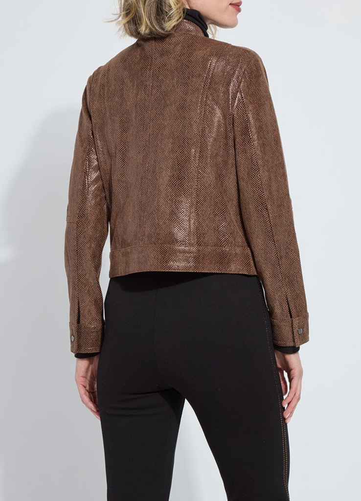 LYSSE PORTER FOIL VEGAN SUEDE MOTO JACKET - ROBUST BROWN SNAKE