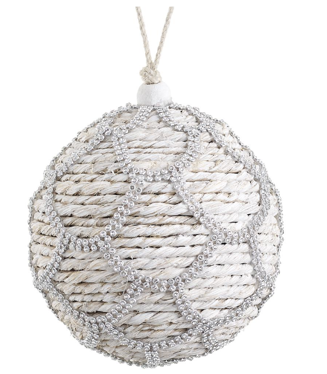 5" JEWELED METALLIC JUTE BALL ORNAMENT