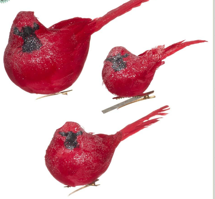 CARDINAL WITH CLIP ORNAMENT - 3 SIZES