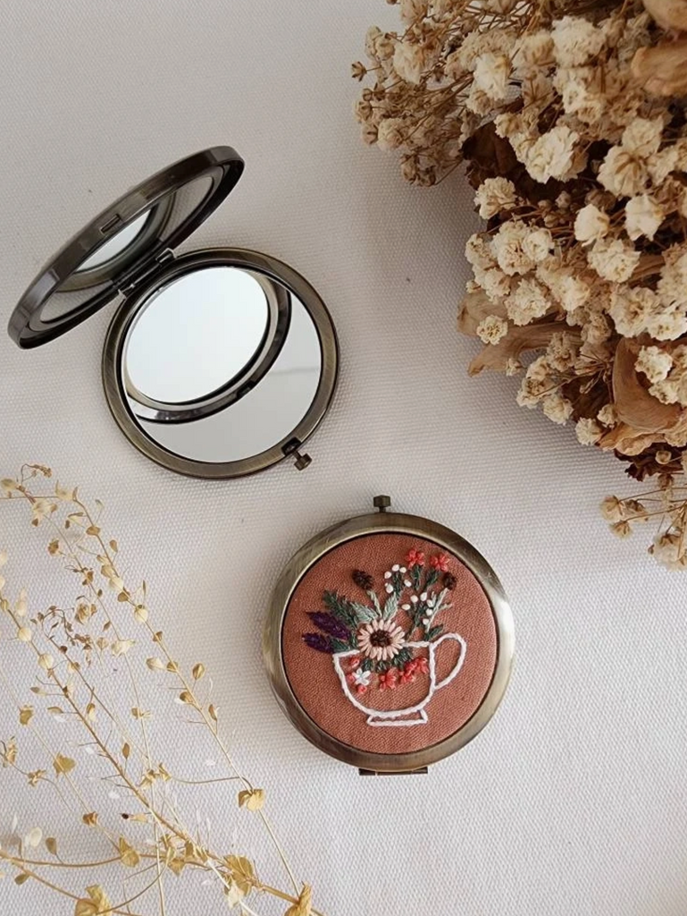FLORAL EMBROIDERED COMPACT MIRROR - ASSORTED STYLES