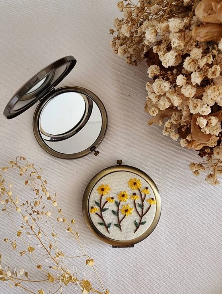 FLORAL EMBROIDERED COMPACT MIRROR - ASSORTED STYLES