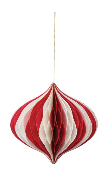 PAPER FOLDING HONEYCOMB ORNAMENT WITH GOLD GLITTER EDGE - CREAM AND RED