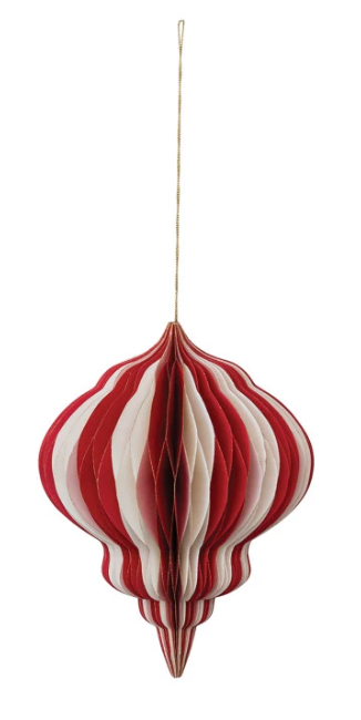 PAPER FOLDING HONEYCOMB ORNAMENT WITH GOLD GLITTER EDGE - CREAM AND RED