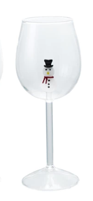 STEMMED WINE GLASS WITH HOLIDAY FIGURE - IN STORE PICK UP ONLY!