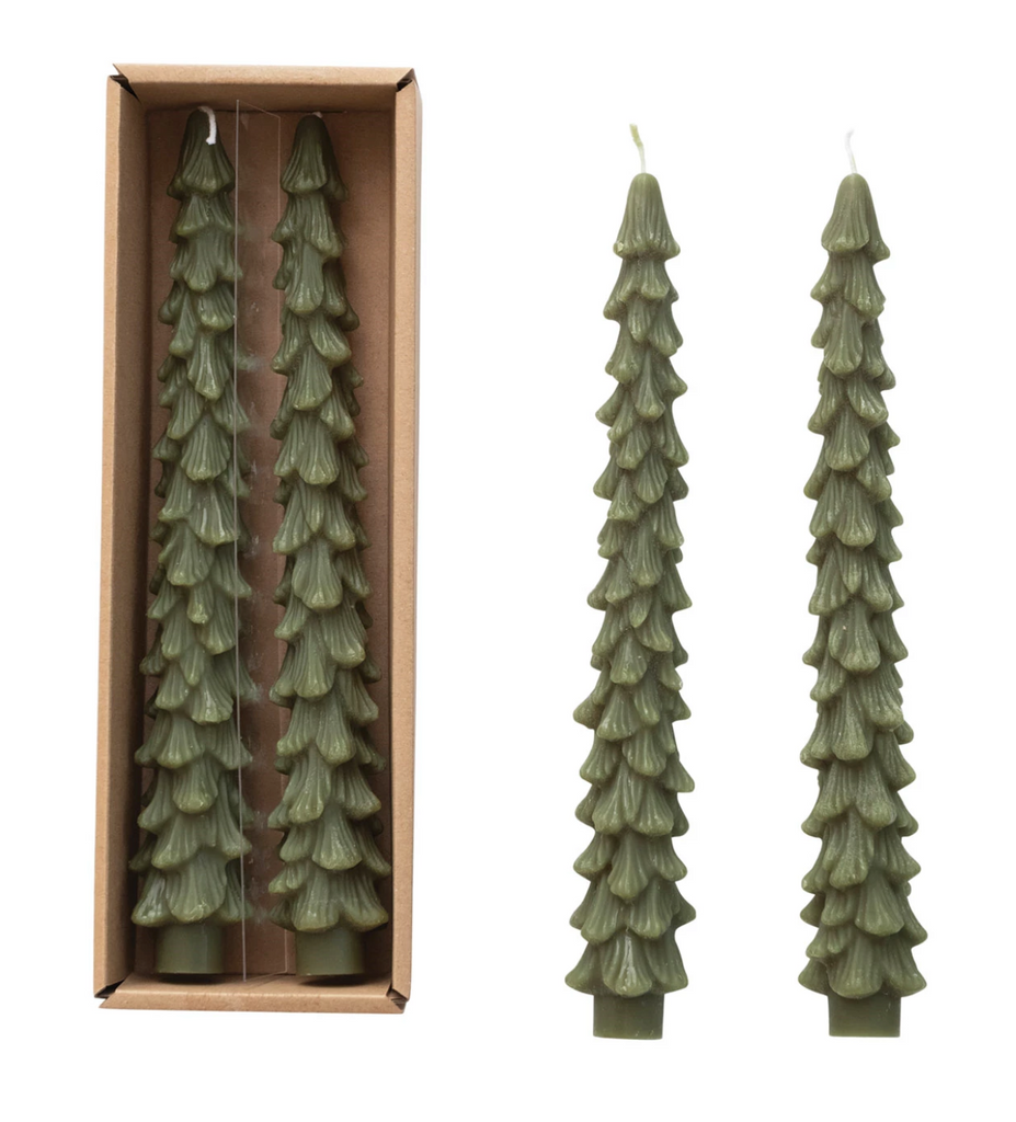 UNSCENTED TREE SHAPED TAPER CANDLES 10"H