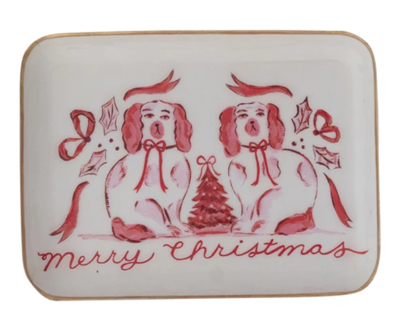HOLIDAY ENAMELED METAL TRAY - PINK/WHITE