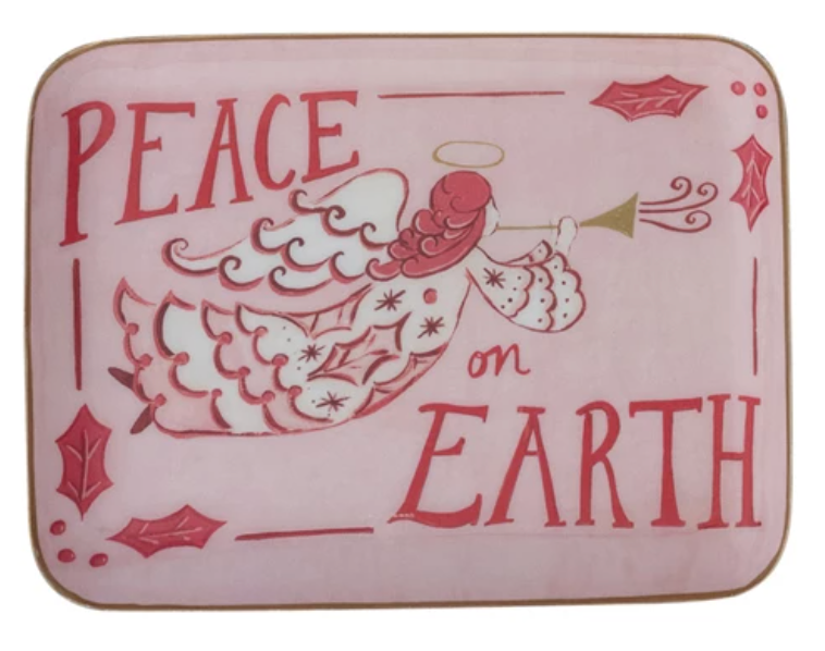 HOLIDAY ENAMELED METAL TRAY - PINK/WHITE