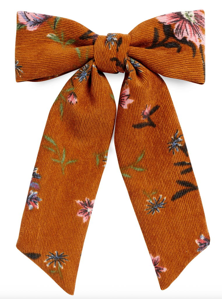 FLORAL CORDUROY BOW CLIP - 2 COLORS