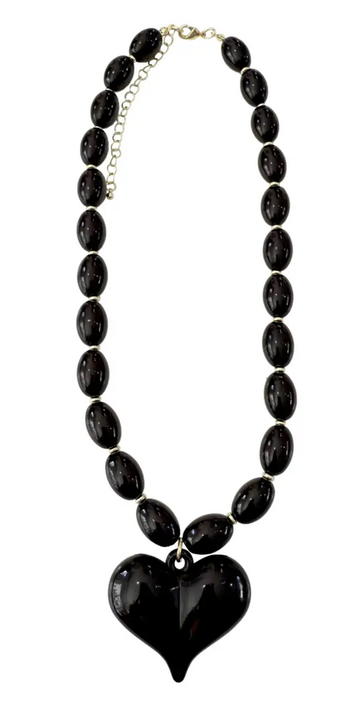 ROXIE BEADED NECKLACE WITH HEART CHARM - 3 COLORS