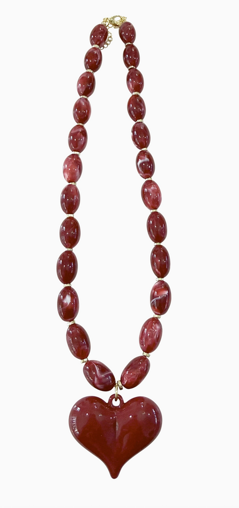 ROXIE BEADED NECKLACE WITH HEART CHARM - 3 COLORS