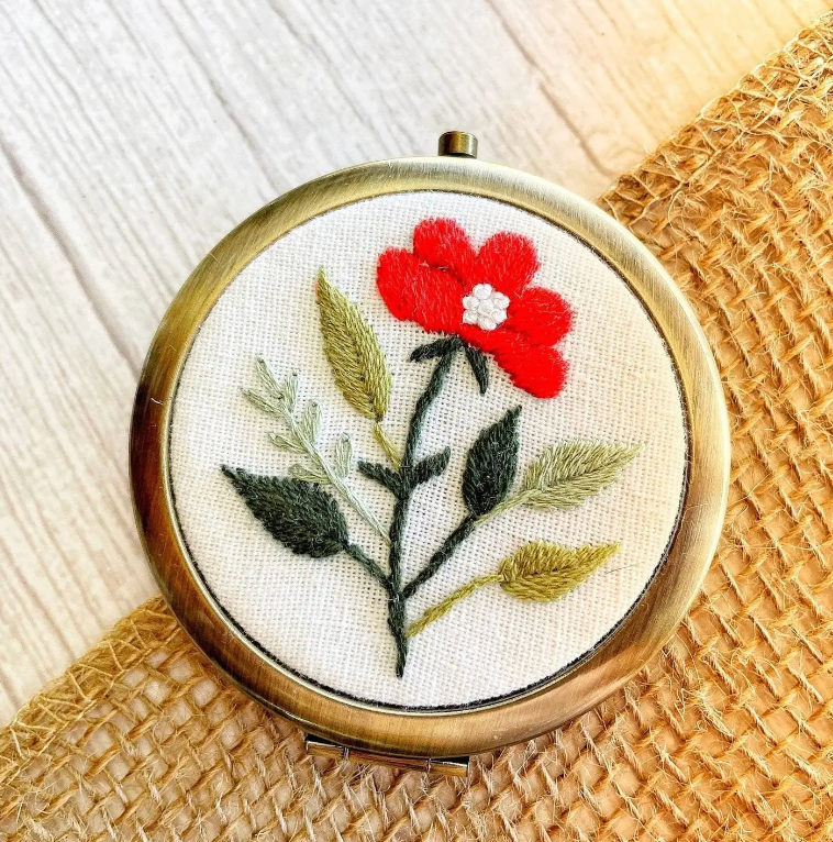 FLORAL EMBROIDERED COMPACT MIRROR - ASSORTED STYLES