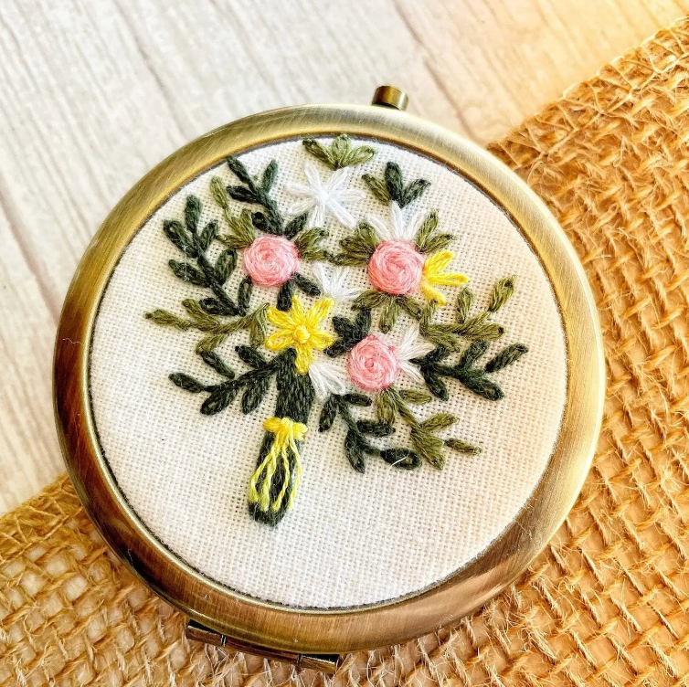 FLORAL EMBROIDERED COMPACT MIRROR - ASSORTED STYLES