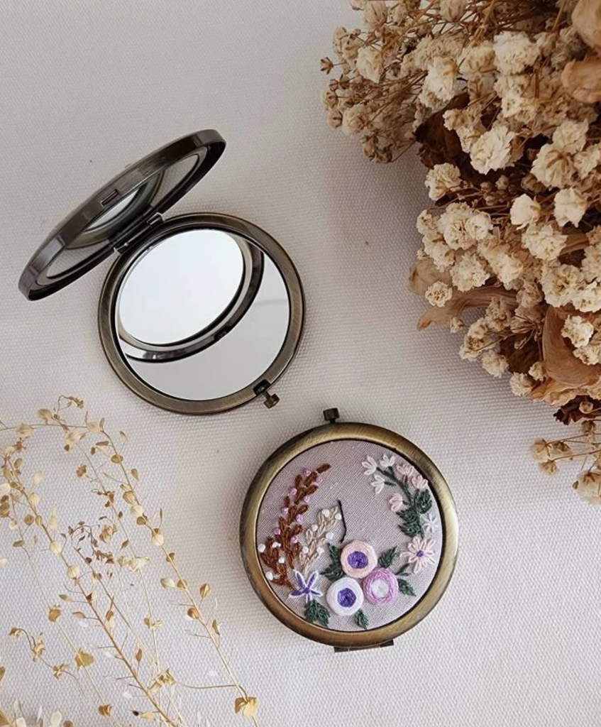 FLORAL EMBROIDERED COMPACT MIRROR - ASSORTED STYLES