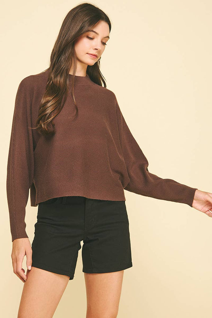 DOLMAN SLEEVES SWEATER TOP - ESPRESSO