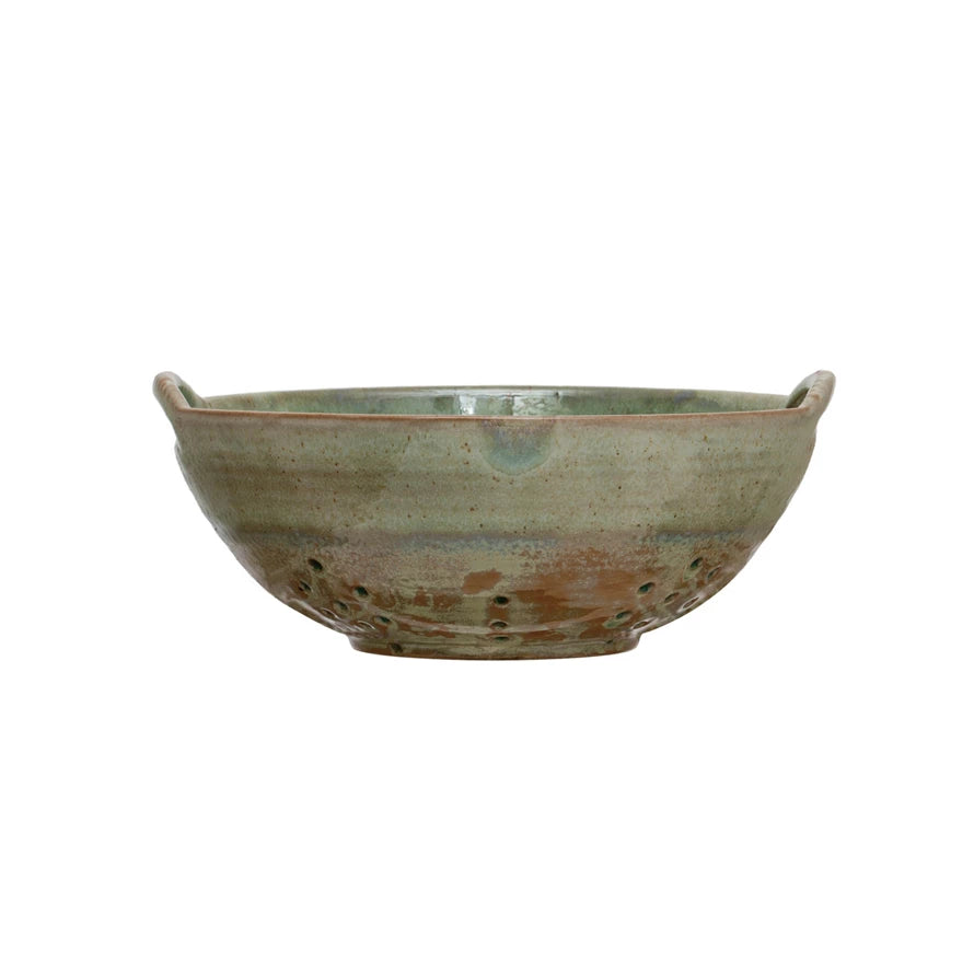 STONEWARE BERRY BOWL WITH HANDLES