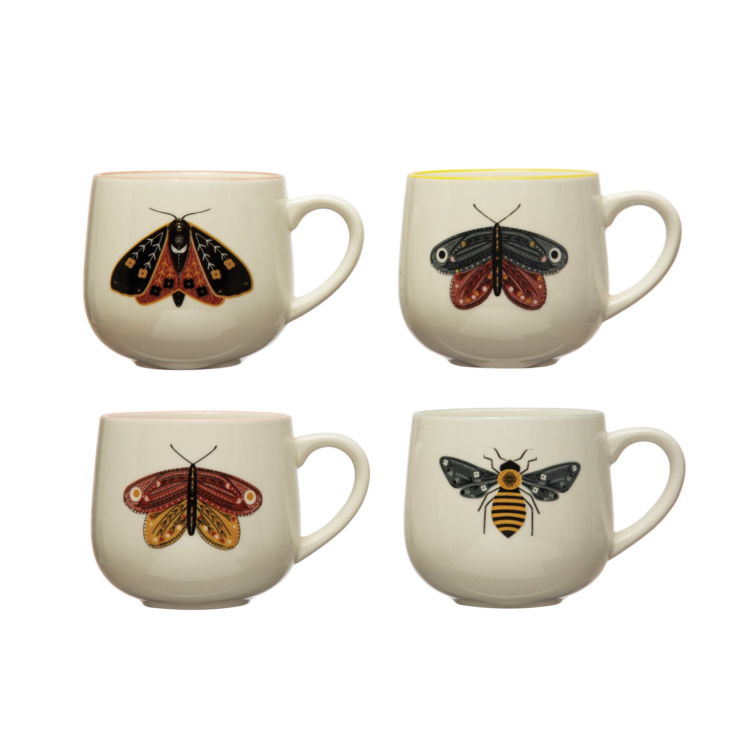 12 oz. Stoneware Mug w/ Insect & Colored Rim, 4 Styles ©