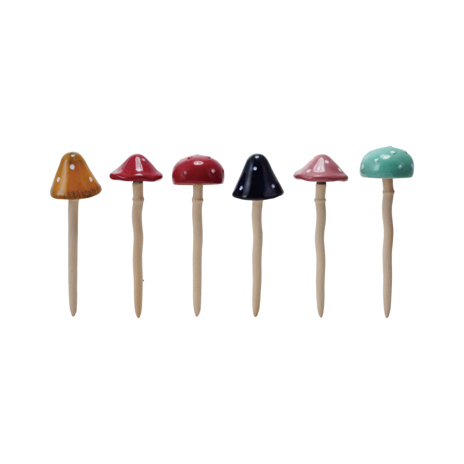 Stoneware Mushroom Plant Stake, 6 Styles (Each Will Vary)