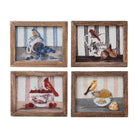 Wood Framed Cotton Embroidered Wall Decor with Bird on Dish, 4 Styles ©