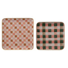 Enameled Metal Trays with Check/Plaid Patterns & Gold Edges, Set of 2