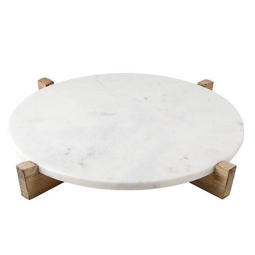 MARBLE TRAY & NATURAL MANGO WOOD STAND - 14" IN STORE PICK UP ONLY!
