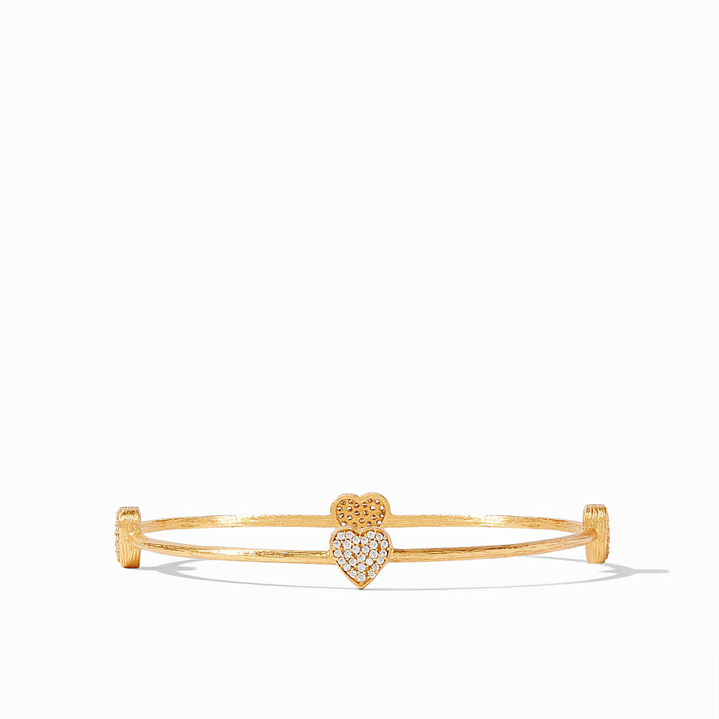 JULIE VOS HEART PAVE BANGLE GOLD WHITE CUBIC ZIRCONIA
