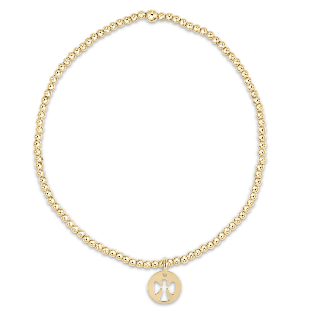 E NEWTON CLASSIC GOLD 2 MM BEAD BRACELET - GUARDIAN ANGEL SMALL GOLD CHARM