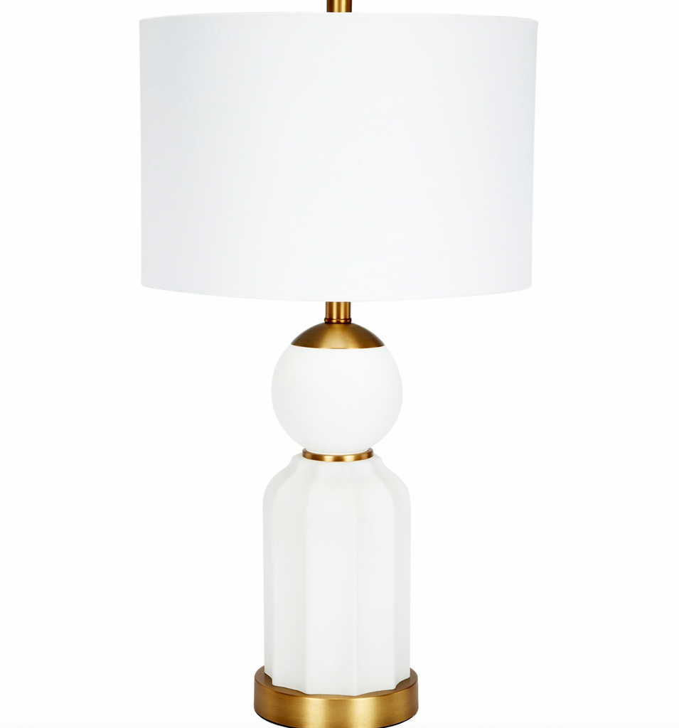 DOHERTY WHITE GLASS AND BRASS LAMP - IN STORE PICKUP ONLY!
