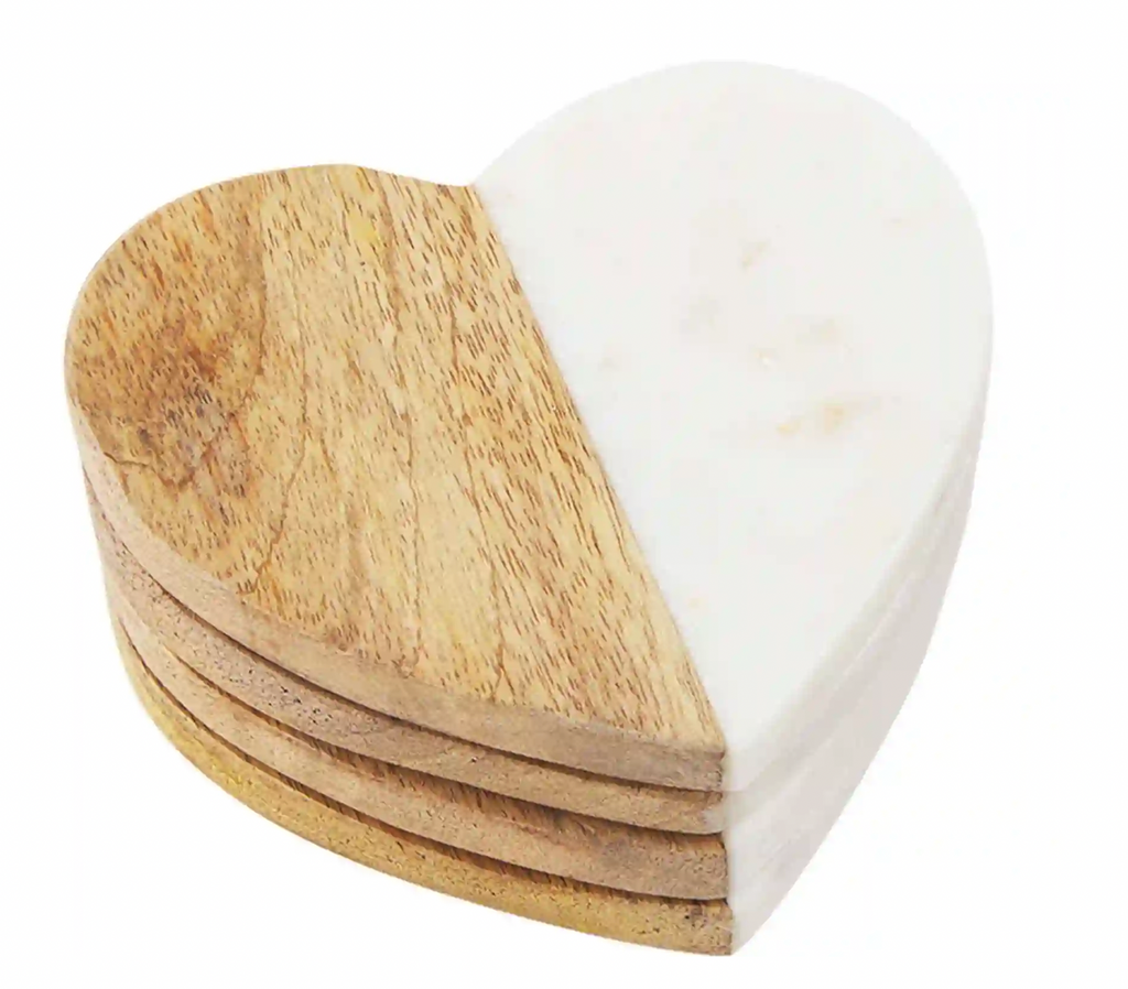 WOOD AND MARBLE HEART COASTERS