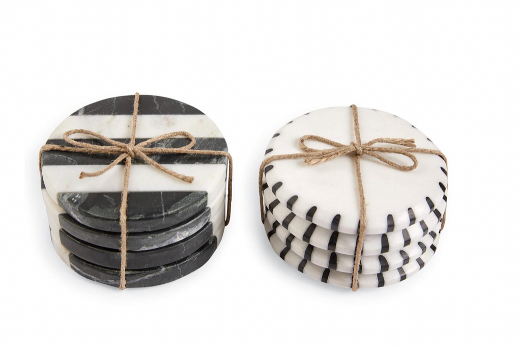 BLACK WHITE STRIPE OR BLACK TICKING MARBLE COASTERS- IN STORE PICK UP ONLY!
