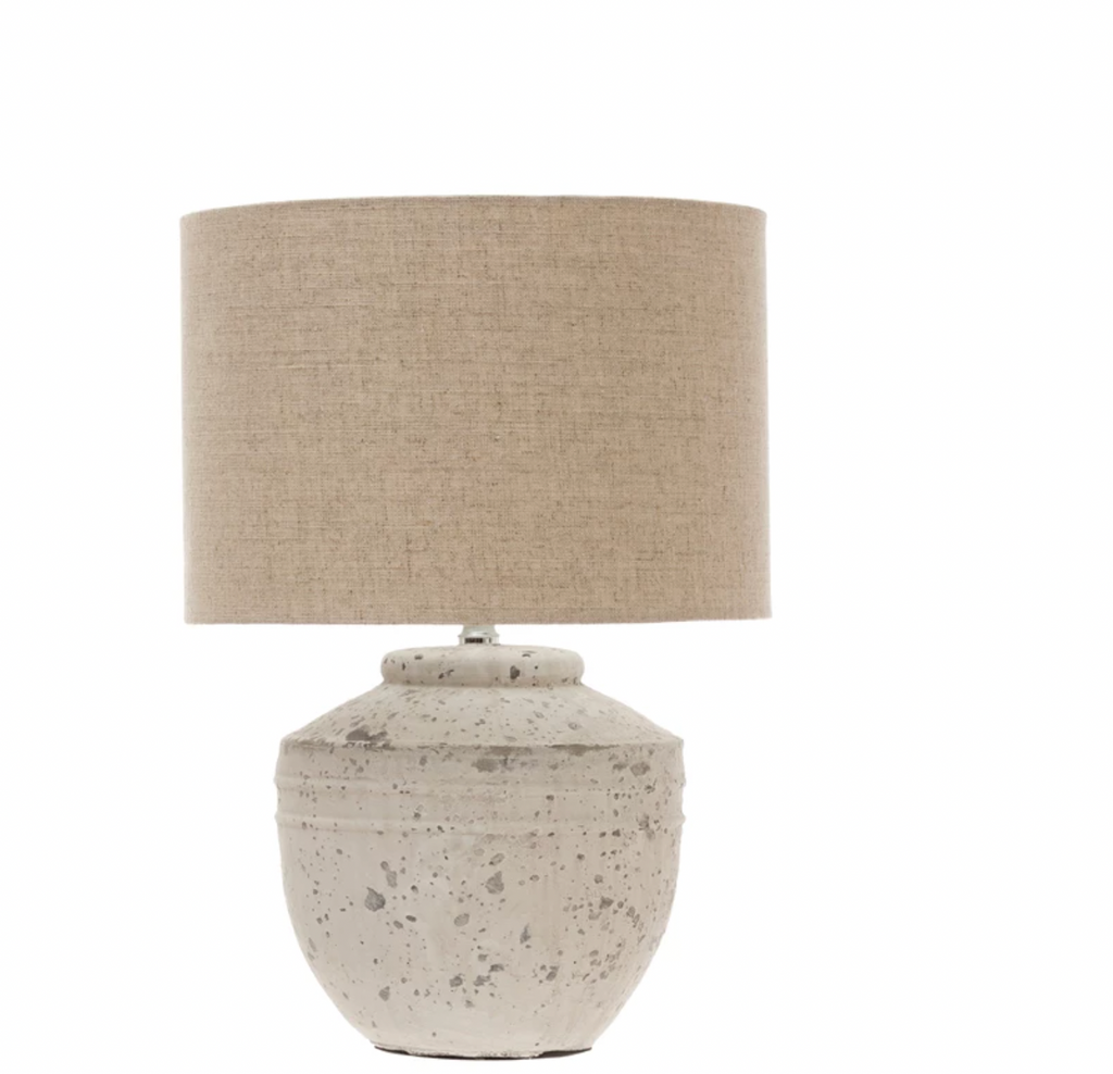 CEMENT TABLE LAMP WITH LINEN SHADE - IN STORE PICK UP ONLY!