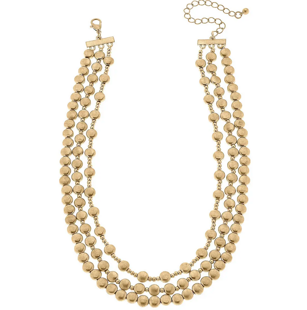 CLARISSA METAL BEADED LAYERED NECKLACE IN WORN GOLD