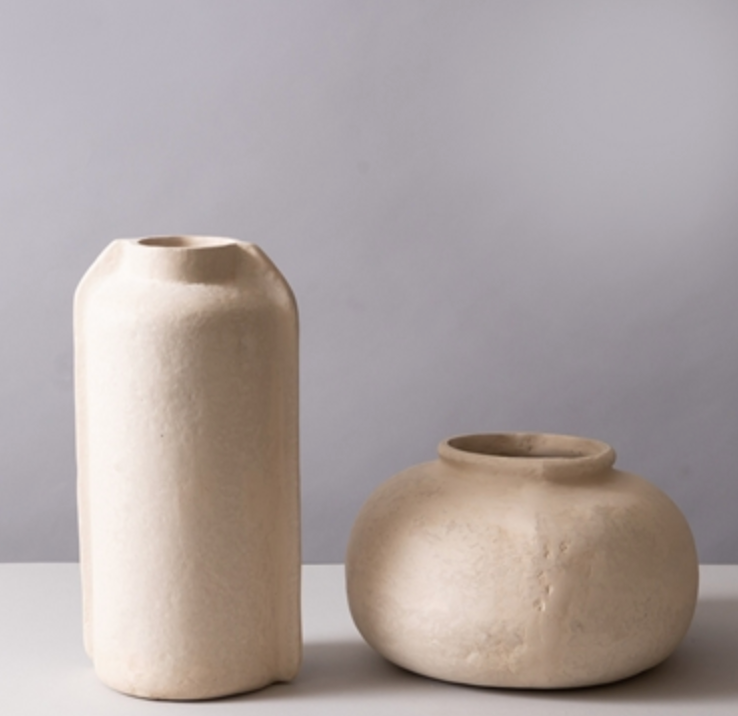 PAPER MACHE GEO VASE IN NATURAL WHITE- IN STORE PICK UP ONLY!
