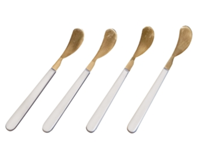 SET OF FOUR COCKTAIL SPREADERS WITH WHITE RESIN HANDLES